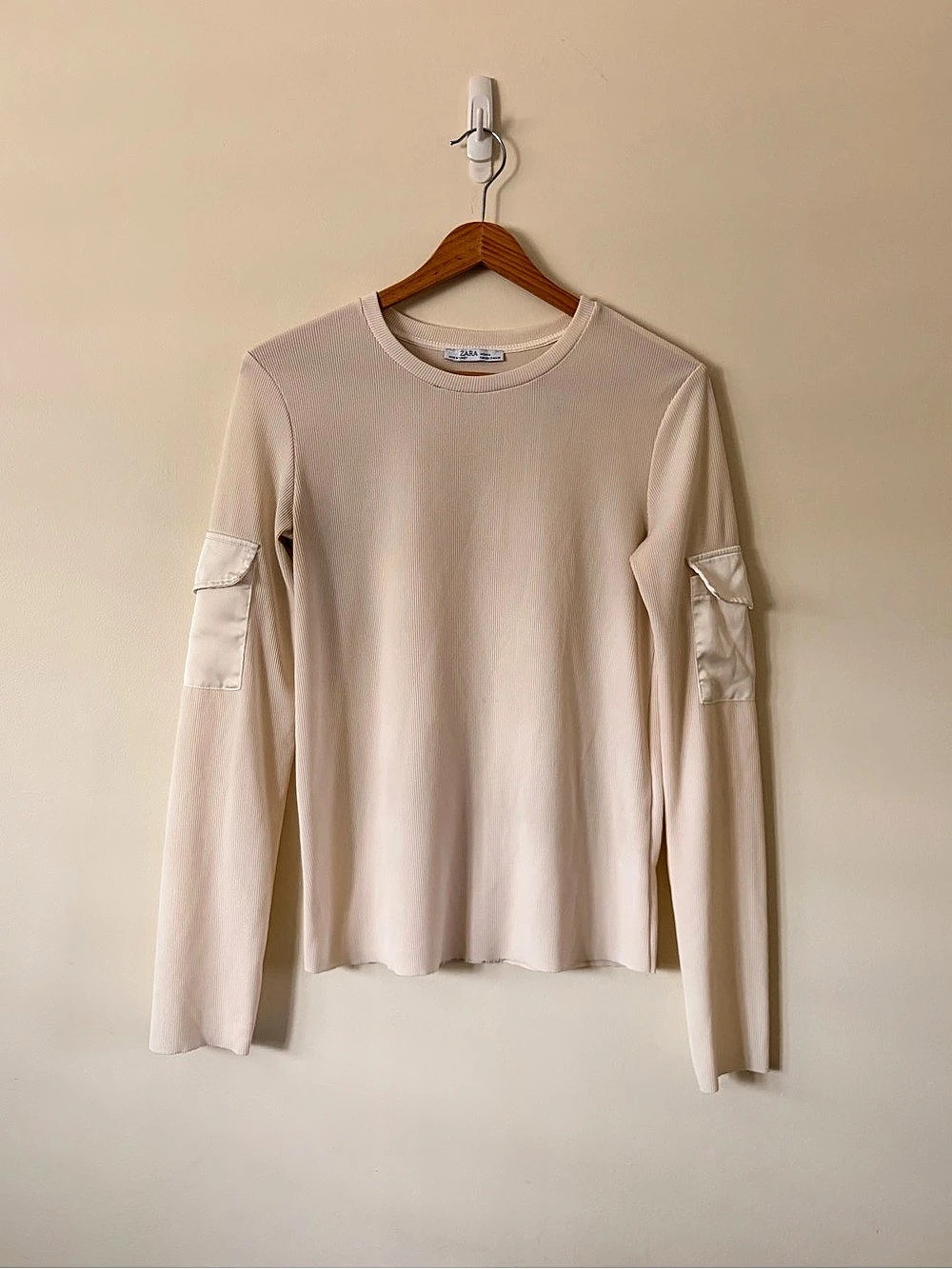Zara Ribbed Long Sleeve CreamTop S